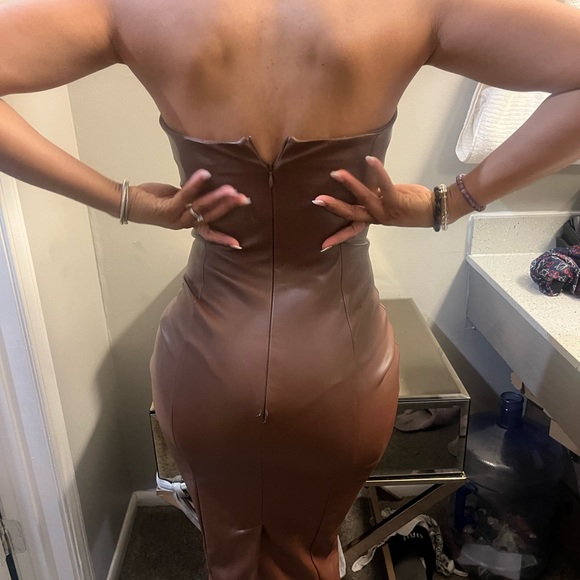 Chocolate Pleather Dress - High Quality - Picture 5 of 5